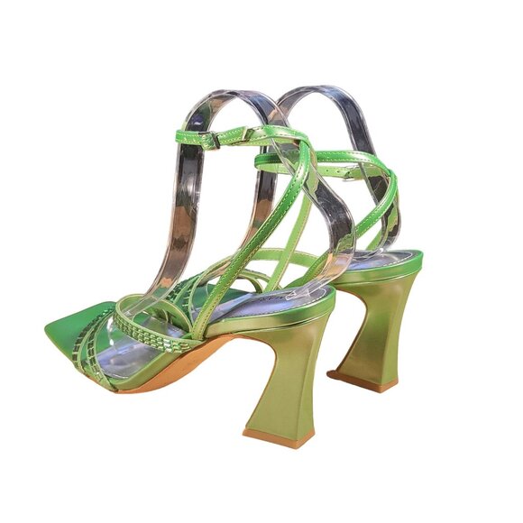 Marc Fisher Zalay Pyramid Heels Women Sz 8.5  Green Square Toe Ankle Strap Party - Picture 2 of 6